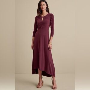 Soft Surroundings Monica Knit Dress Women’s Large Burgundy Ruched Midi Maxi NWT
